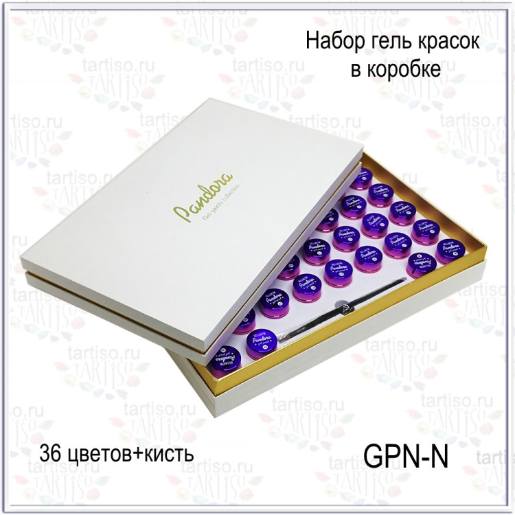 GELLAKTIK PANDORA Набор гель красок 36 цветов + кисть в коробке