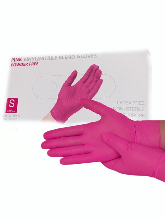 Перчатки Витрил  WALLY PLASTIC розовые размер S 50 пар (100 штук)